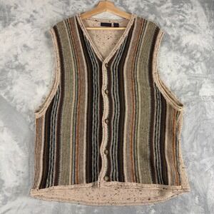Vintage Saugatuck Knit Striped Button Sweater Vest Size Large Unisex Boho